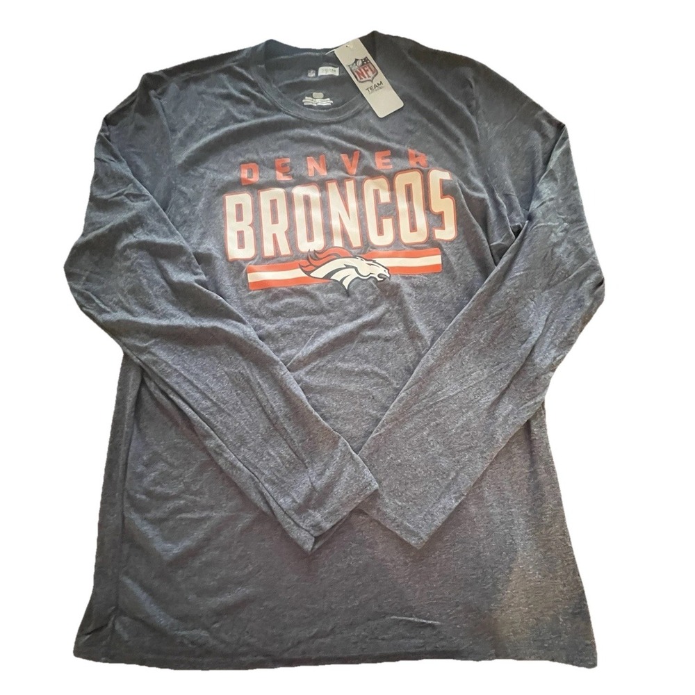 Denver Broncos Shirt Long Sleeve Mens Large Team Spellout Blue Logo Fan‎ Apparel